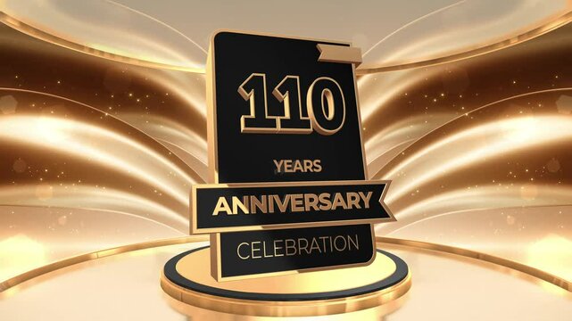 110 years, 110th anniversary logo loop, looped video background, backdrop in 3D Gold 