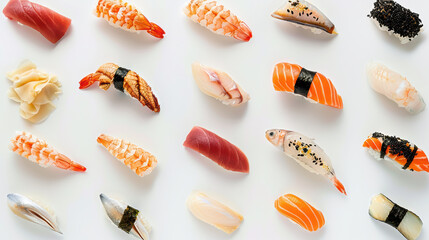 Delight in vibrant assortment of sushi, featuring various types like nigiri and sashimi, showcasing fresh seafood and colorful presentation