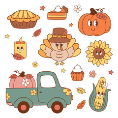 set of isolated cute thanksgiving elements
