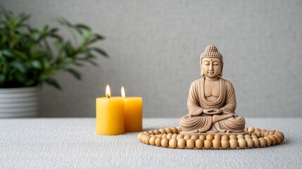 Peaceful meditation space with objects from different religions
