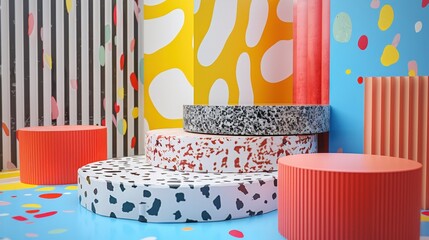 Playful Abstract Podium Display Blending Colors and Patterns for an Artistic Vibe