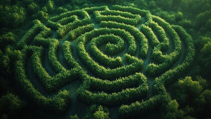 Naklejka premium Aerial View of a Lush Green Maze