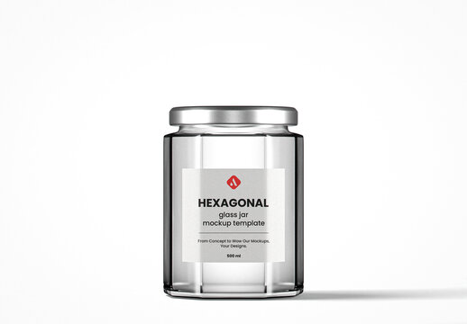 Clear Glass Hexagonal Jar Mockup