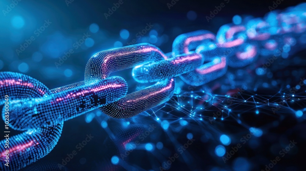 Poster a digital chain linking various data points, symbolizing the interconnectedness of information in te