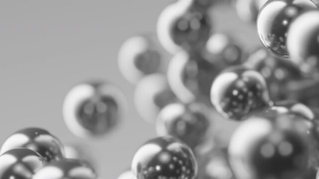 Seamless 3D render animation abstract silver metallic gray morphing slow motion moving molecules metaballs meta balls monochrome art bubbles spheres liquid metal mercury background backdrop wallpaper