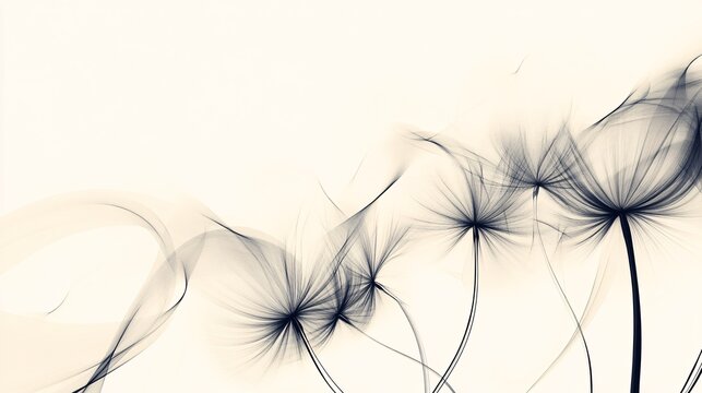 2410_074.abstract drawing of dandelion flowers, seeds scattering in the breeze, with fine lines and soft curves, capturing the ephemeral nature of the moment as the seeds float gracefully, designed
