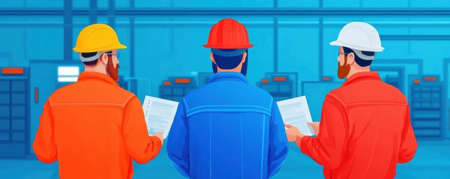 A detailed illustration of a safety talk session in an industrial setting