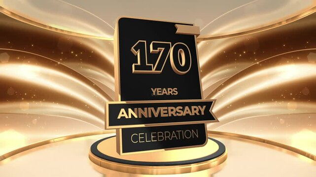 170 years, 170th anniversary logo loop, looped video background, backdrop in 3D Gold 