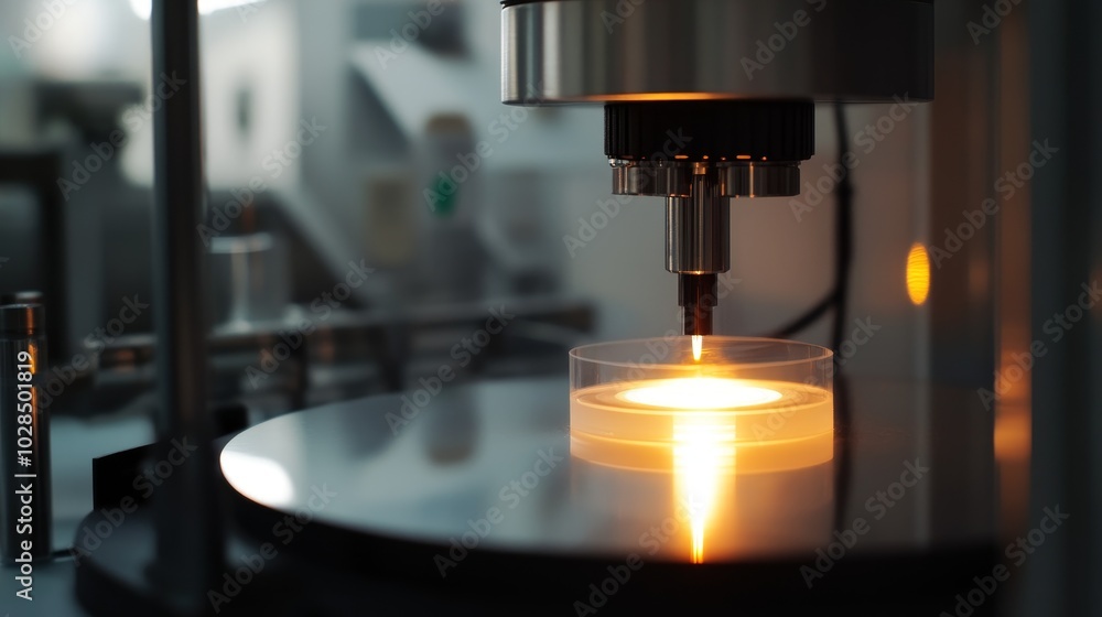 Poster close-up view of advanced laboratory equipment, focusing on precision measurement and scientific inn