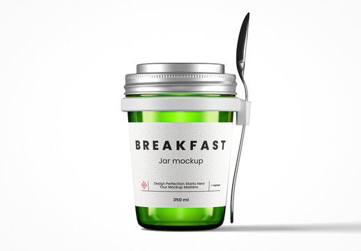 Round Green Glass Breakfast Jar Mockup