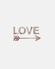 Hand-painted watercolor postcard featuring the word love with an arrow design