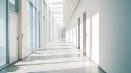 Fototapeta premium Bright and Serene Architectural Corridor with Clean Minimalist Design