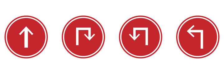 Go Straight This Way One Way Only U Turn Left and Right Black Arrow Sign Direction Icon Set.  Vector Illustration, Isolated background  eps 10.