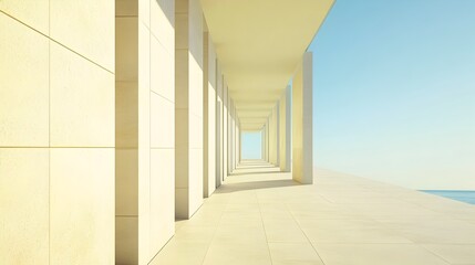 Obraz premium Minimalist Architectural Corridor with Bright Natural Lighting and Open Sky