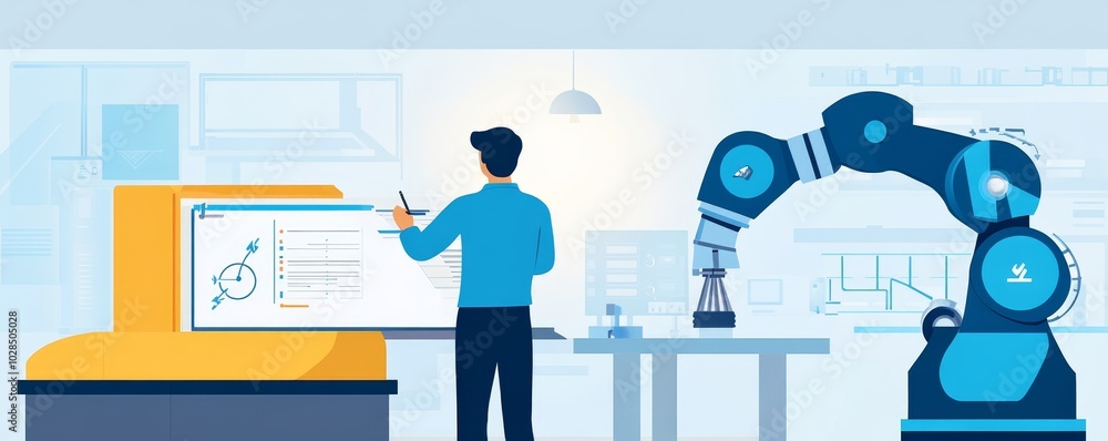 Aufkleber a professional using a robotic arm and screen in a modern industrial environment, focusing on automa