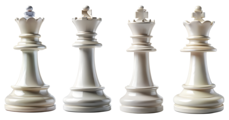 Set of chess white king pieces on transparent background. Concept of chess game.