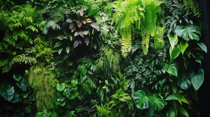 A unique wall made entirely of living plants, creating a lush and vibrant vertical garden