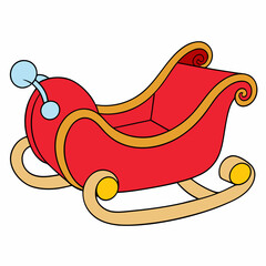 Santa's sleigh spacious and empty, cartoon style, white background