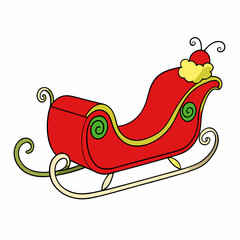 Santa's sleigh spacious and empty, cartoon style, white background