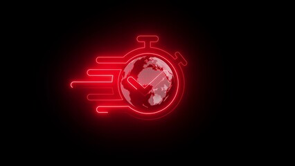 Glowing neon set time icon isolated on black background.