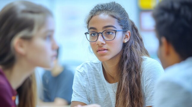 a classroom discussion about historical events and their causation, representing education and critical thinking