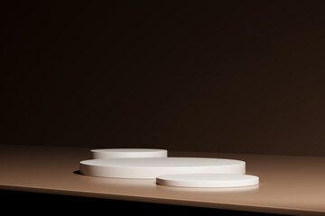 Luxury podium presentation on 3d product display background with abstract brown elegant pedestal showcase. 3d rendering.