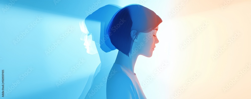 Poster abstract representation of a person in a dual lighting concept, symbolizing introspection and emotio