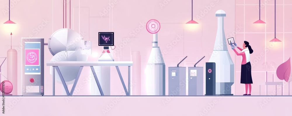 Poster a modern laboratory featuring advanced machinery and a professional scientist working with innovativ