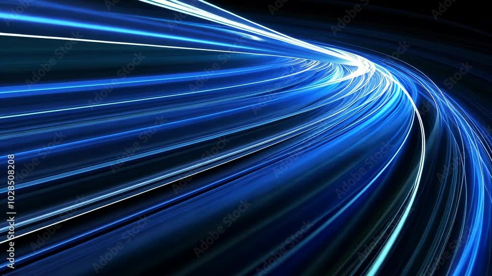 Poster a digital rendering of blue light streaks swirling in a circular pattern