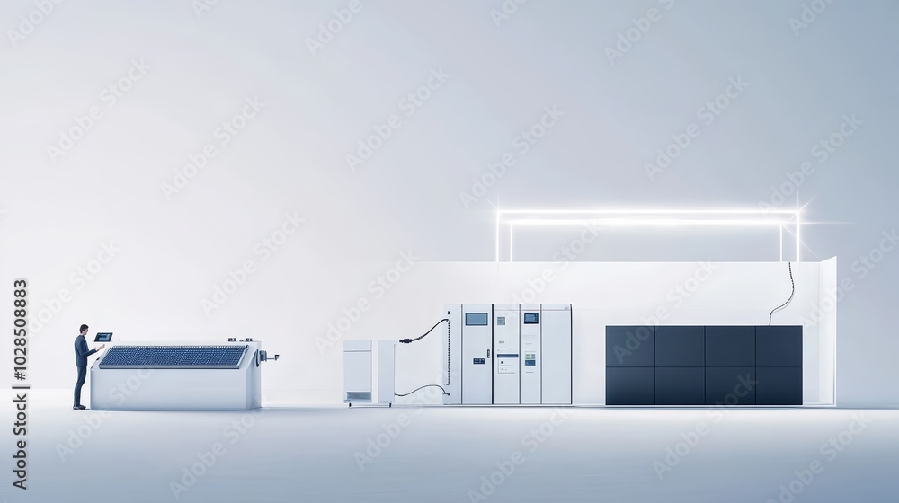 Poster a modern machine setup in an industrial space, showcasing advanced technology and efficient producti