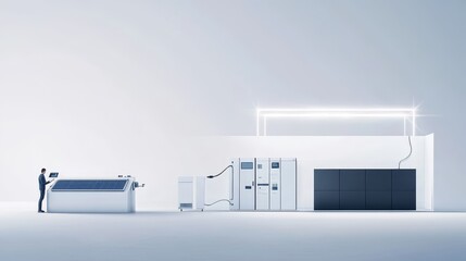 A modern machine setup in an industrial space, showcasing advanced technology and efficient production processes.