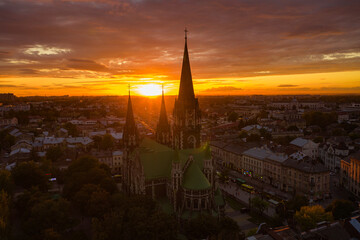 Obraz premium Aerial veiw on Elizabeth church in Lviv, Ukraine from drone.