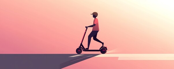 Obraz premium A person riding an electric scooter at sunset, capturing the essence of urban mobility and modern transportation.