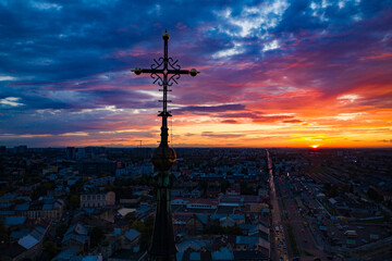 Obraz premium Aerial veiw on Elizabeth church in Lviv, Ukraine from drone.