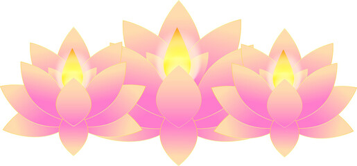 Lotus or waterlily flowers with candles, Diwali festival of light decoration element, PNG file no background