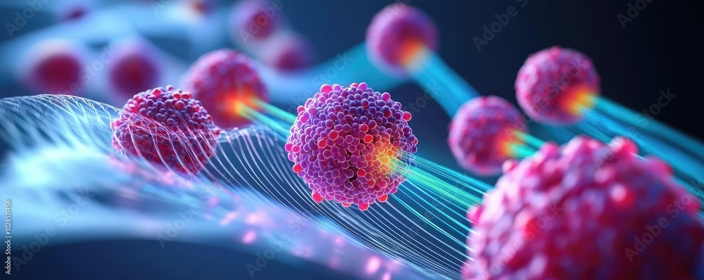 Aufkleber an abstract representation of cells interacting at a micro level, highlighting the beauty of biologi