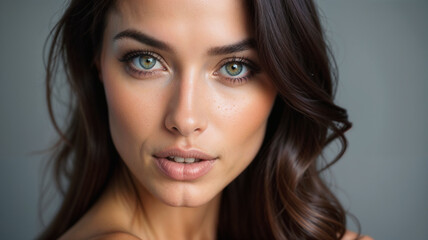 Obraz premium Close-up portrait of a beautiful young woman with green eyes.