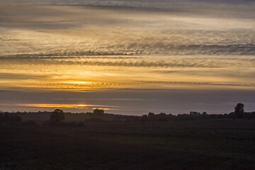 Obraz premium Dramatic sunset over fields and forests. Landscape of eastern Lithuania.