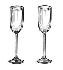 two champagne empty glasses illustration on white background