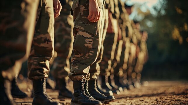 a group of military cadets standing in formation, symbolizing discipline and teamwork in training - Powered by Adobe
