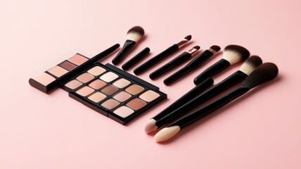 Professional Makeup palette and makeup brushes and tools,makeup eyeshadow palette in beige,nude,brown shades,makeup set,Cosmetic products,Natural look, Brown tone eye shadows.