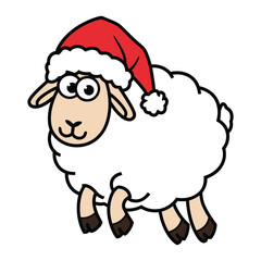 Cute sheep with santa hat cartoon illustration