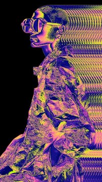 Futuristic Neon Glitch Portrait with Vibrant Digital Distortion