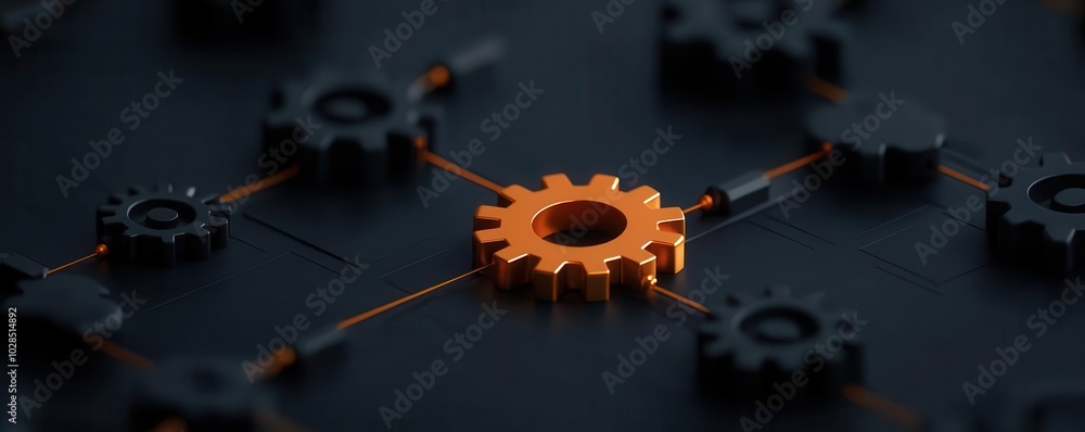 Aufkleber digital workspace filled with interconnected gears and mechanical components, symbolizing engineerin