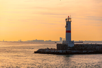 The breakwater and lighthouse of Kadikoy, Istanbul, Turkiye