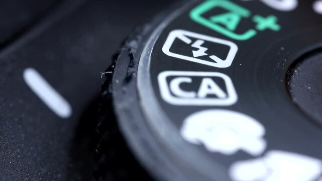 Digital camera control ring. Different shooting modes. SLR mode dial ring rotation. Camera settings