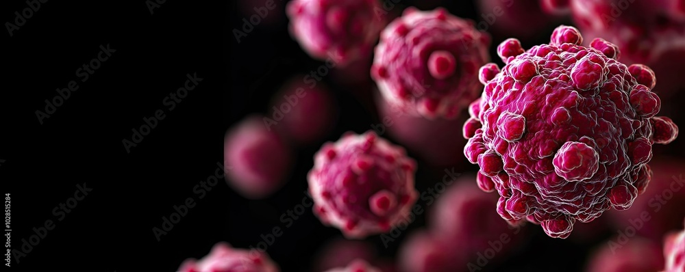 Poster microscopic view of spherical viruses showcasing intricate structures and textures in vibrant colors