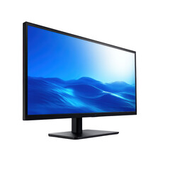 Fototapeta premium Modern computer monitor with vibrant blue screen on a transparent background