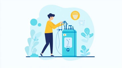 A person interacting with a water dispenser in a bright and modern setting, promoting hydration and healthy living.
