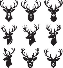 deer head vector set icons 